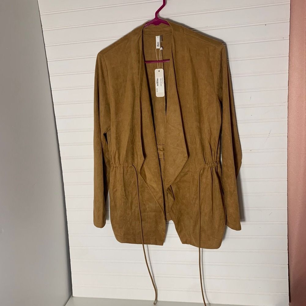 Glam Taupe Suede Drape Front Drawstring Waist Jacket Women Size L
